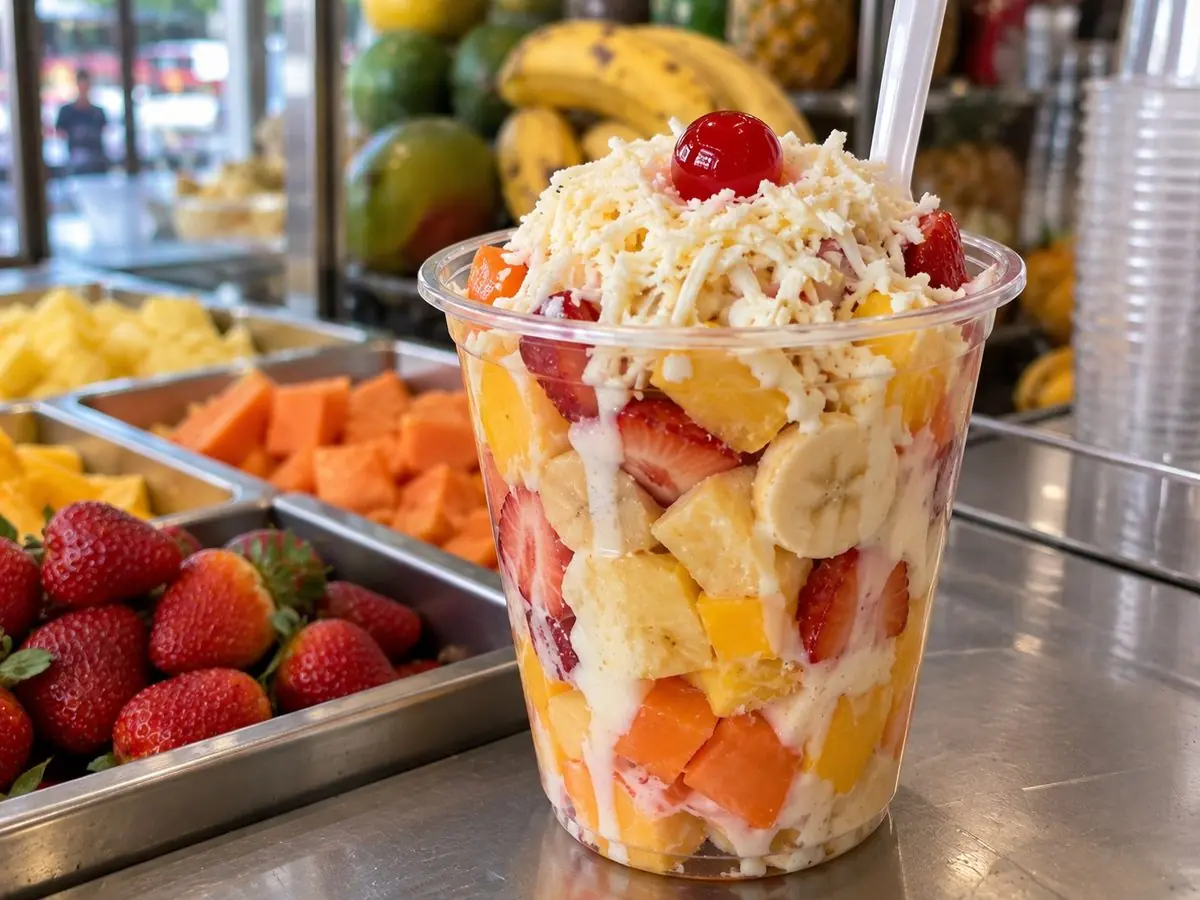 Ensalada de frutas con queso lista para servir