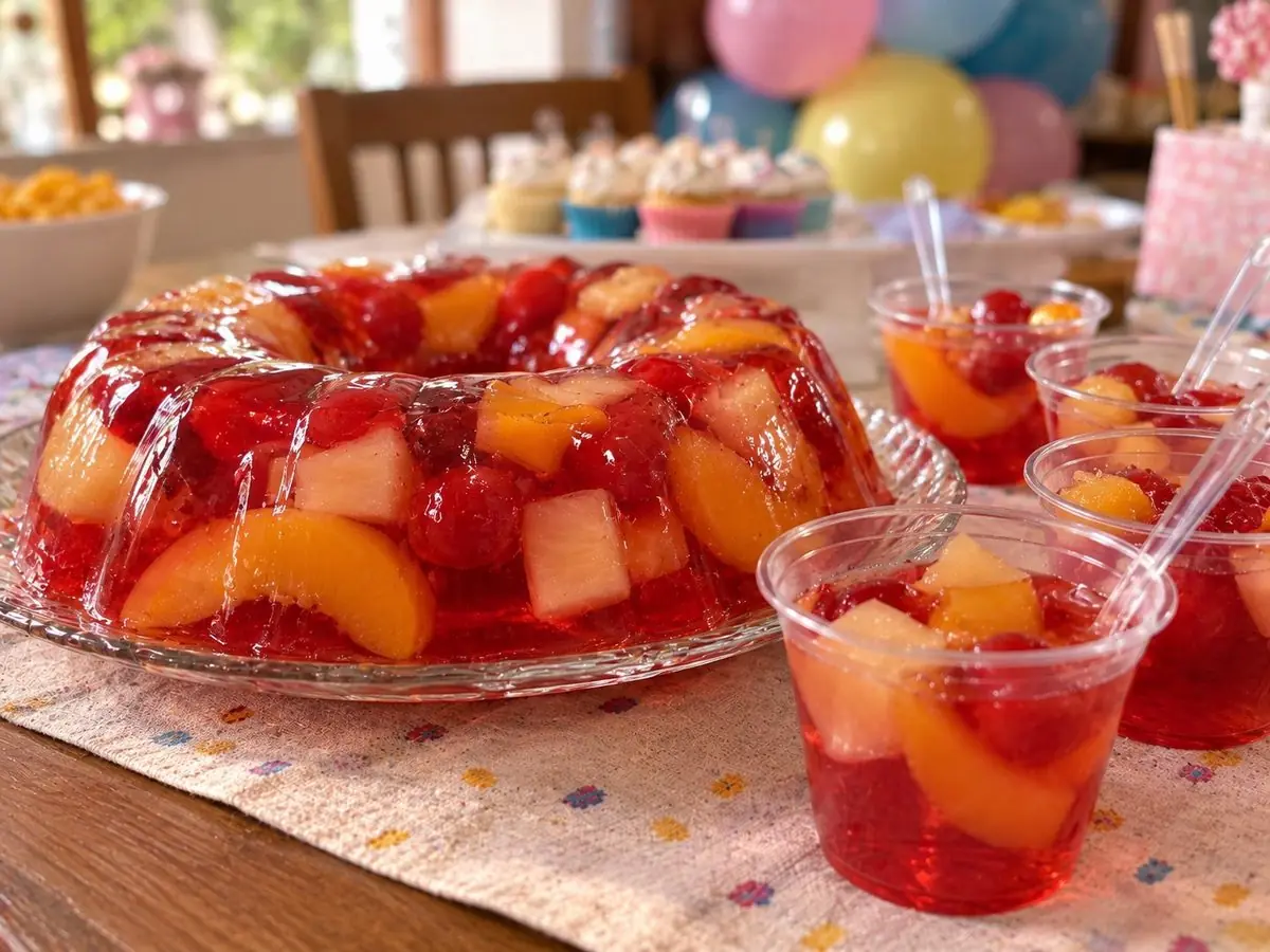 Gelatina con frutas lista para servir
